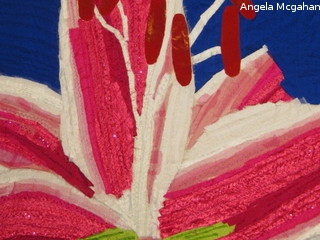 Stargazer Lily, Textile Art Piece by Angela McGahan